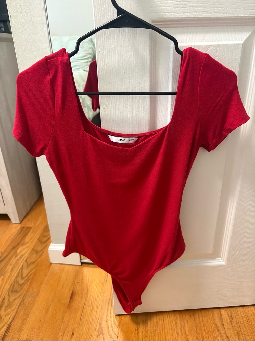 Mango Red Scoop Neck Short Sleeve Bodysuit